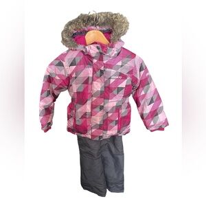 Pink Geometric Kids Puffer Jacket